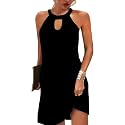 Kubsid Halter Dresses for Women 2026 Casual Floral Print Summer Dresses Hollow Out A-line Sundresses for Beach Vacation