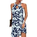 Kubsid Halter Dresses for Women 2026 Casual Floral Print Summer Dresses Hollow Out A-line Sundresses for Beach Vacation