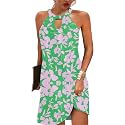 Kubsid Halter Dresses for Women 2026 Casual Floral Print Summer Dresses Hollow Out A-line Sundresses for Beach Vacation