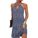 Kubsid Halter Dresses for Women 2026 Casual Floral Print Summer Dresses Hollow Out A-line Sundresses for Beach Vacation