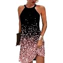 Kubsid Halter Dresses for Women 2026 Casual Floral Print Summer Dresses Hollow Out A-line Sundresses for Beach Vacation