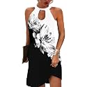 Kubsid Halter Dresses for Women 2026 Casual Floral Print Summer Dresses Hollow Out A-line Sundresses for Beach Vacation