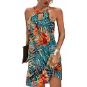 Kubsid Halter Dresses for Women 2026 Casual Floral Print Summer Dresses Hollow Out A-line Sundresses for Beach Vacation