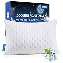 KUCEY Cooling Side Sleeper Pillow for Neck and Shoulder Pain, Luxury Shredded Memory Foam Curved Bed Pillows for Sleeping Set of 1- Adjustable Queen Size- Washable Cover Original White