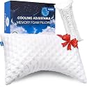 KUCEY Cooling Side Sleeper Pillow for Neck and Shoulder Pain, Luxury Shredded Memory Foam Curved Bed Pillows for Sleeping Set of 1- Adjustable Queen Size- Washable Cover Crescent White