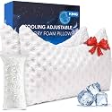 KUCEY Cooling Side Sleeper Pillow for Neck and Shoulder Pain, Luxury Shredded Memory Foam Curved Bed Pillows for Sleeping Set of 2- Adjustable King Size- Washable Cover Crescent White
