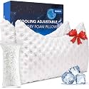 KUCEY Cooling Side Sleeper Pillow for Neck and Shoulder Pain, Luxury Shredded Memory Foam Curved Bed Pillows for Sleeping Set of 2- Adjustable Queen Size- Washable Cover Crescent White