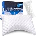 KUCEY Cooling Side Sleeper Pillow for Neck and Shoulder Pain, Luxury Shredded Memory Foam Curved Bed Pillows for Sleeping Set of 1- Adjustable Standard Size- Washable Cover Crescent White