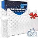 KUCEY Cooling Side Sleeper Pillow for Neck and Shoulder Pain, Luxury Shredded Memory Foam Curved Bed Pillows for Sleeping Set of 2- Adjustable Standard Size- Washable Cover Crescent White