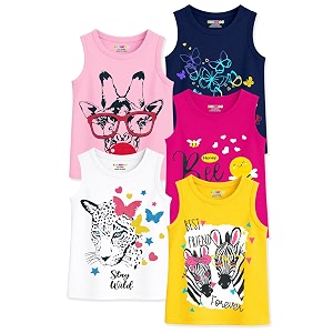 kuchipoo girls sleeveless regular fit cotton t-shirt