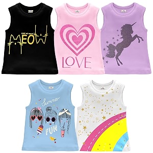 Kuchipoo Girls Sleeveless Regular Fit Cotton T-Shirt