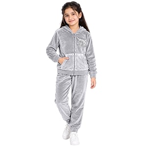 Kuchipoo Girls Velvet Zipper Hooded Sweatshirt