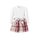 Kucnuzki Toddler Baby Girl Fall Winter Clothes Long Sleeve Ribbed Shirt Top Corduroy Mini Skirt Plaid A-line Dress Outfit