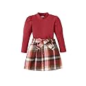Kucnuzki Toddler Baby Girl Fall Winter Clothes Long Sleeve Ribbed Shirt Top Corduroy Mini Skirt Plaid A-line Dress Outfit