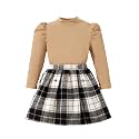 Kucnuzki Toddler Baby Girl Fall Winter Clothes Long Sleeve Ribbed Shirt Top Corduroy Mini Skirt Plaid A-line Dress Outfit
