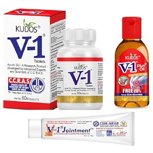 kudos v-1 complete pain relief combo - v-1 tablets  oil 60ml  cream 90gm