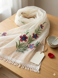 Kuhika Chiffon Printed White Women Dupatta
