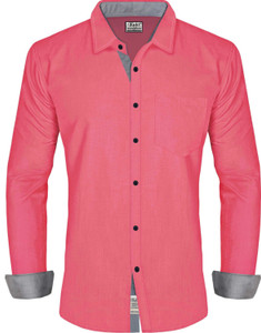 Kuki Men Solid Formal Pink Shirt