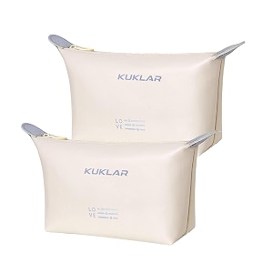kuklar small pouch toiletry bag for women waterproof makeup pouch for purse travel portable zip pouch aesthetic bag pack of 2 pale white