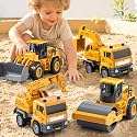 KukuFun 4-Pack Construction Truck Sand Toys for Boys Kids Toddlers 1-3 2-4 3-5, Sand Trucks for Sandbox with Excavator, Construction Vehicle Bulk Set Toys Gifts for 1 2 3 4 5 + Year Old Boys Girls