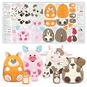 kullaloo Cut &amp; Sew Fabric Panel – Farm Animal Sewing Kit for Beginners – DIY Craft Kit for Girls &amp; Boys with Cow, Pig, Dog &amp; Cat (Happy Farm)