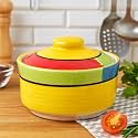 Multipurpose Ceramic Donga – Yellow Red | 450 ML Lidded Serving Donga | Microwave &amp; Dishwasher Safe | Ideal for Gravy, Dal, Curry &amp; More