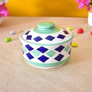 multipurpose ceramic donga  green white  450 ml lidded serving donga  microwave amp dishwasher safe  ideal for gravy dal curry amp more