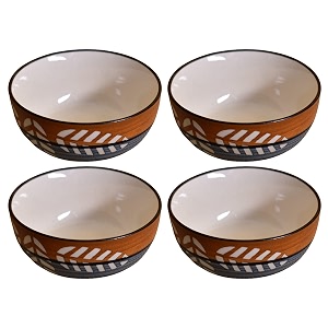 ceramic hand painted dessert bowls - 200 ml 4 pieces brown grey