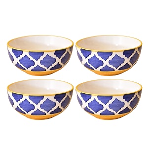 ceramic hand painted dessert bowls - 200 ml 4 pieces yellow