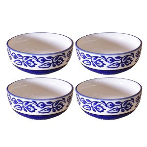 ceramic hand painted dessert bowls - 200 ml 4 pieces blue vine