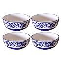 Ceramic Hand Painted Dessert Bowls - 200 Ml, 4 Pieces, Blue Vine