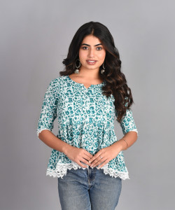 Kurtari Casual Printed Women Light Blue Top