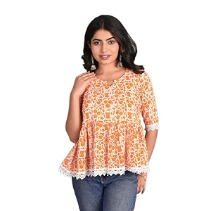 KURTARI Womens Cotton Floral Anarkali Kurti Top
