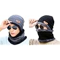 Combo Pack of 2 Woolen Cap Neck Warmer Set for Men and Women Winter Warm Hat &amp; Muffler Set Free Size Unisex Winter Accessories