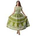 Kuruti B Sheets Brand Women's Midi-Dress Rajasthani Traditional Cotton Printed Dress for Women