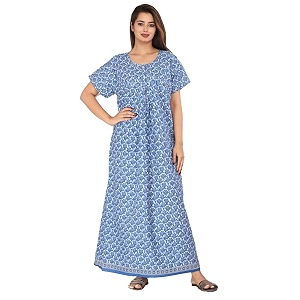 kuruti b sheets women cotton nighty gown floor length round neck short sleeves maxi jaipuri printed super comfy