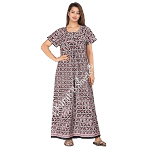 kuruti b sheets women cotton nighty gown floor length round neck short sleeves maxi jaipuri printed super comfy black