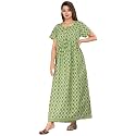 Kuruti B Sheets Women Cotton Nighty Gown Floor Length Round Neck Short Sleeves Maxi Jaipuri Printed Super Comfy