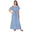 Kuruti B Sheets Women Cotton Nighty Gown Floor Length Round Neck Short Sleeves Maxi Jaipuri Printed Super Comfy