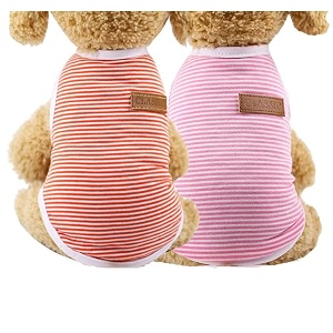kutkut 2 pcs classic dog striped t-shirt puppy clothes for small dogs stretchy summer cotton cat vest doggy tee tank top for cavalier king french bulldog pug etc size 2xl chest 55cm length 45cm