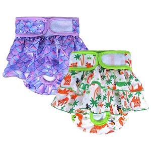 kutkut 2 pcs female dog adjustable diapers reusable washable leak proof super absorbency nappie dresses for dogs in heat period or excitable urination sanitary panties size xl