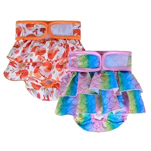 kutkut 2 pcs female dog adjustable diapers reusable washable super absorbency leak-proof dog nappie dresses for dogs in heat period or excitable urination sanitary panties dress size l