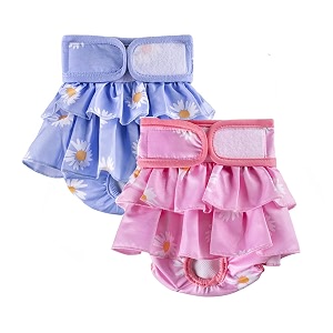 kutkut 2 pcs female dog adjustable diapers washable reusable super absorbency leak-proof dog nappie dresses for dogs in heat period or excitable urination sanitary panties dress size m