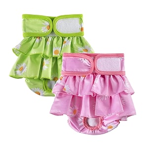 kutkut 2pcs female small dog cat diapers washable reusable super absorbency leak-proof dog nappie dresses for puppy kitten in heat period sanitary panties dress size xs