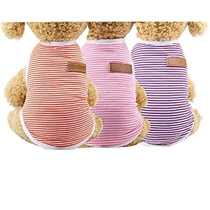 kutkut 3 pcs dog striped t-shirt puppy clothes for small dogs stretchy summer cotton cat vest doggy tee tank top for shihtzu toypoodle lhasa bichon etc size xl chest 50cm length 40cm