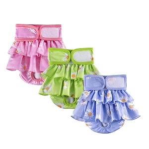 kutkut 3pcs female dog adjustable diapers reusable washable super absorbency leak-proof dog nappie dresses for dogs in heat period or excitable urination sanitary panties dress size s