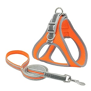 kutkut adjustable reflective breathable soft pet chest vest harness and leash with air mesh no pull for strap for small and medium dogs and cats sizem adjustable chest 37cm-45cm