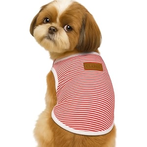 kutkut classic dog striped shirt cat clothes for small dogs stretchy summer cotton cat vest doggy tee tank top for cavalier king french bulldog pug etc size 2xl chest 55cm length 45cm