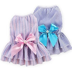 kutkut combo of 2 frock dress for small dog girl puppy clothes female princess tutu striped skirt for shihtzu papillon pekingese etc cat pet apparel outfits size l chest 45cm