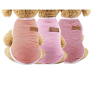 kutkut combo of 3 dog striped t-shirt puppy clothes for small dogs stretchy summer cotton cat vest doggy tee tank top for shihtzu toypoodle lhasa bichon etc size xl chest 50cm length 40cm